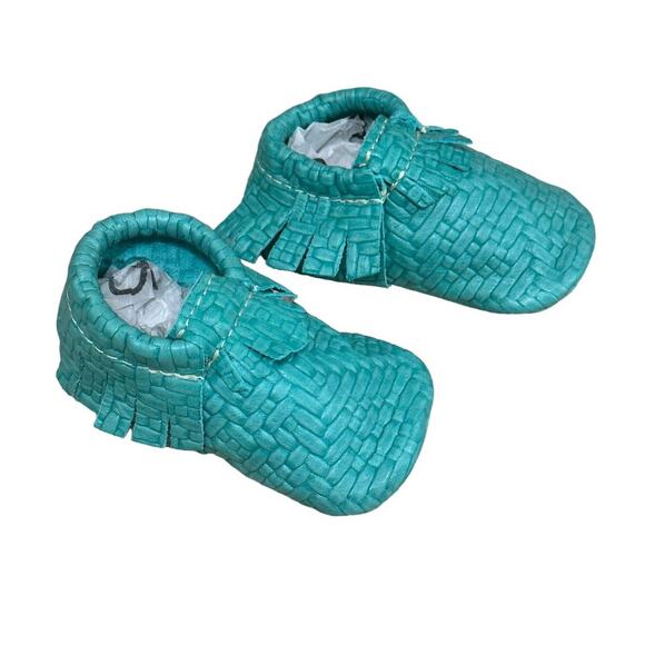 Freshly Picked Moccasins Woven Teal 3 Infant - Picture 1 of 5